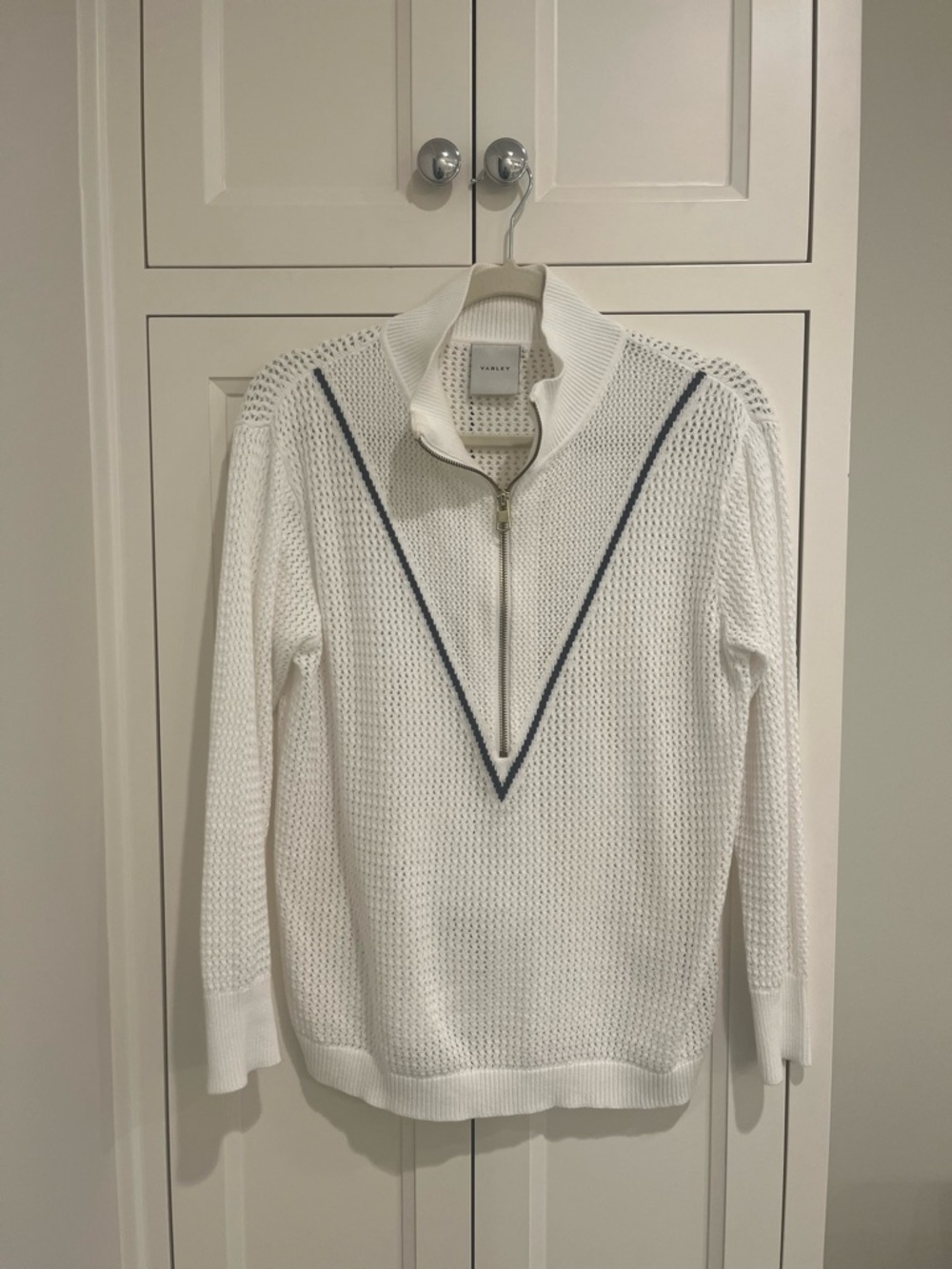 Varley Calva White Half-Zip Knit Sweater with Navy XS
